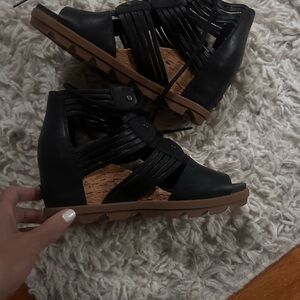 Black Strappy Wedge Sandals
